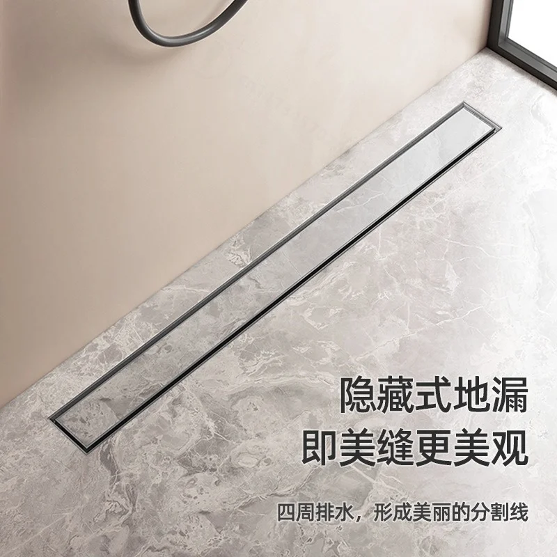 304 Stainless Steel Hidden Floor Drain, Anti-rust Anti-odor Long Drain For Shower Balcony Terrace Yacht Sewer Drainage