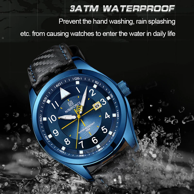 Watches for Men NAVIFORCE New Business Classic Blue Man Leather Quartz Luminous Wristwatch Military Sport Waterproof Male Clock