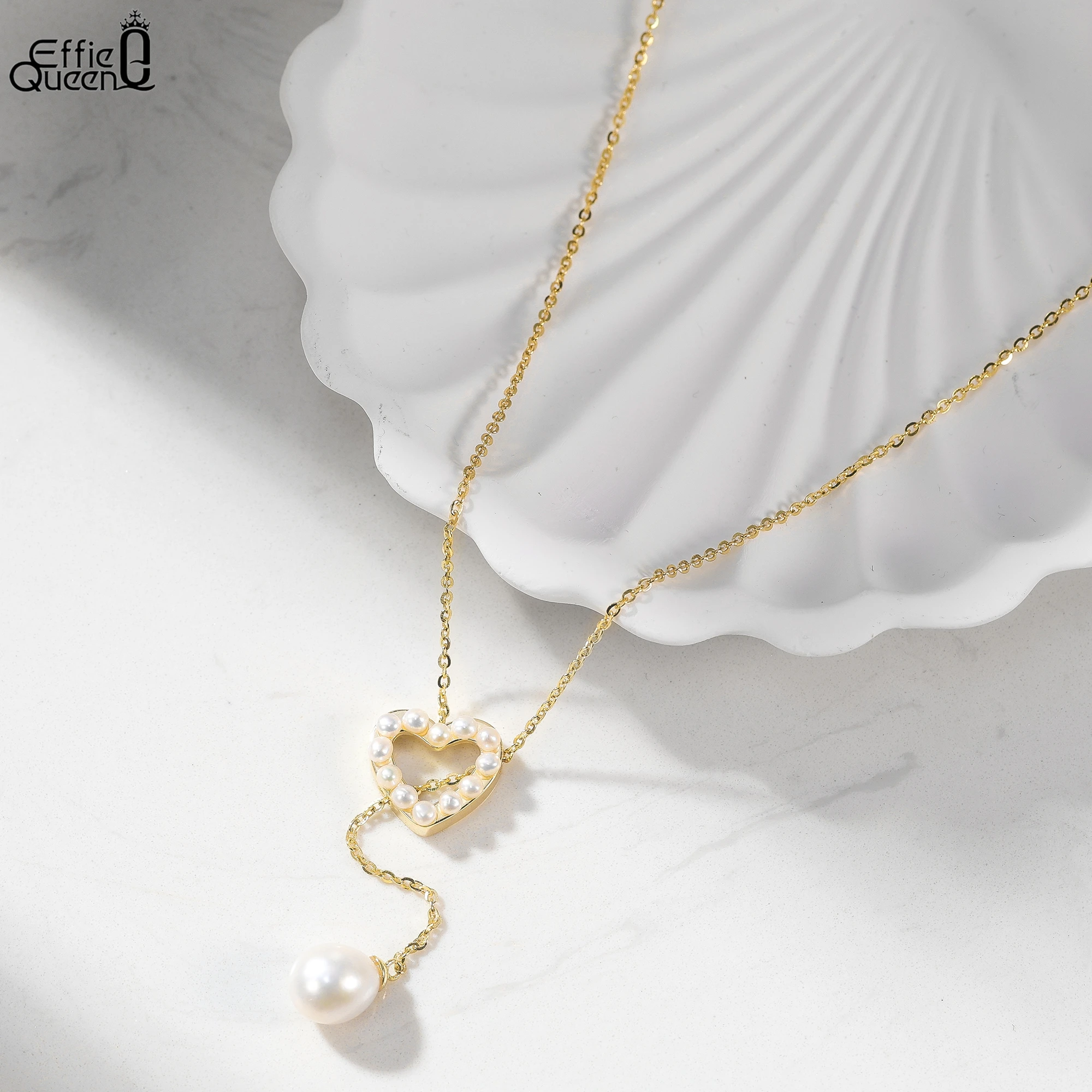 

Ожерелье EFFIE QUEEN из чистого серебра 925 пробы с подвеской в форме сердца из золота 14 карат и жемчугом, романтическое украшение для женщин и девушек, подарок на свадьбу или вечеринку GPN99