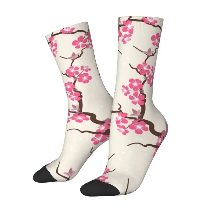 

Cute Men's Japanese Sakura Flowers Dress Socks Unisex Breathbale Warm 3D Printing Cherry Blossom Floral Pattern Crew Socks