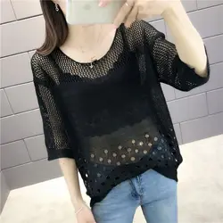 Stylish Solid Color All-match Hollow Out T-Shirt Female Clothing 2023 Summer New Oversized Casual Pullovers Commute Tee Shirt