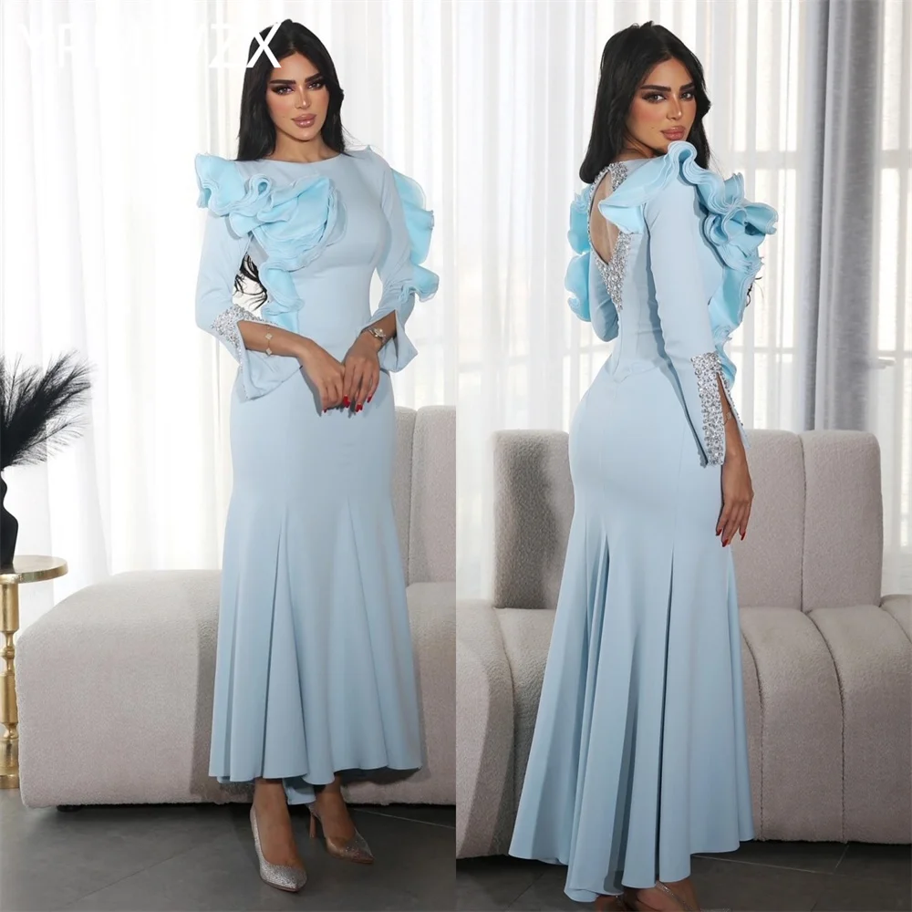 

Customized Evening Dress Formal Party Occasion Women YPMWZX Scoop Neckline A-line Ankle Length Skirts Draped Bespoke Dr