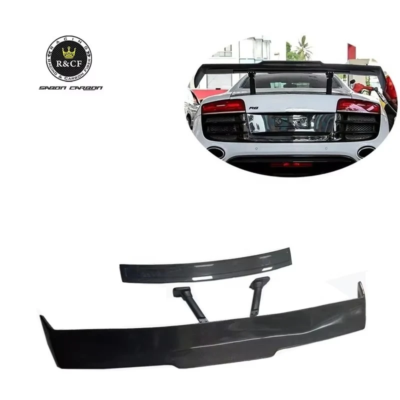 

For 09-15 R8 V8 V10 P-PI Style Carbon Fiber Rear Spoiler GT Wing with Base Panel Plate for Audi R8