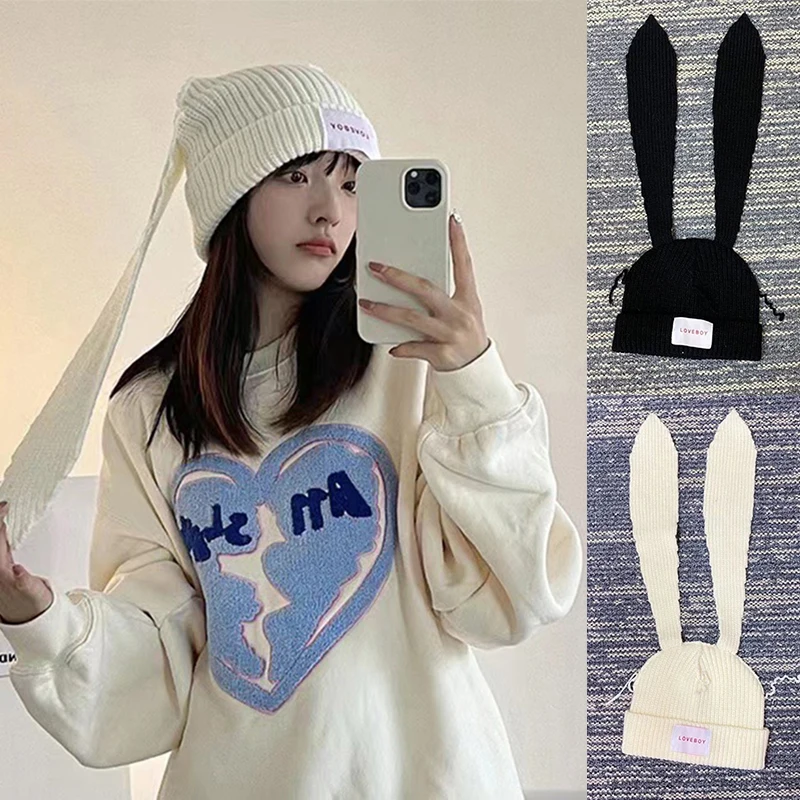 

Rabbit Ears Knitted Wool Hat Love Boy Hat Niche Design Personality Fashion Hat Men Women Cute Warm Autumn and Winter Tide Hat