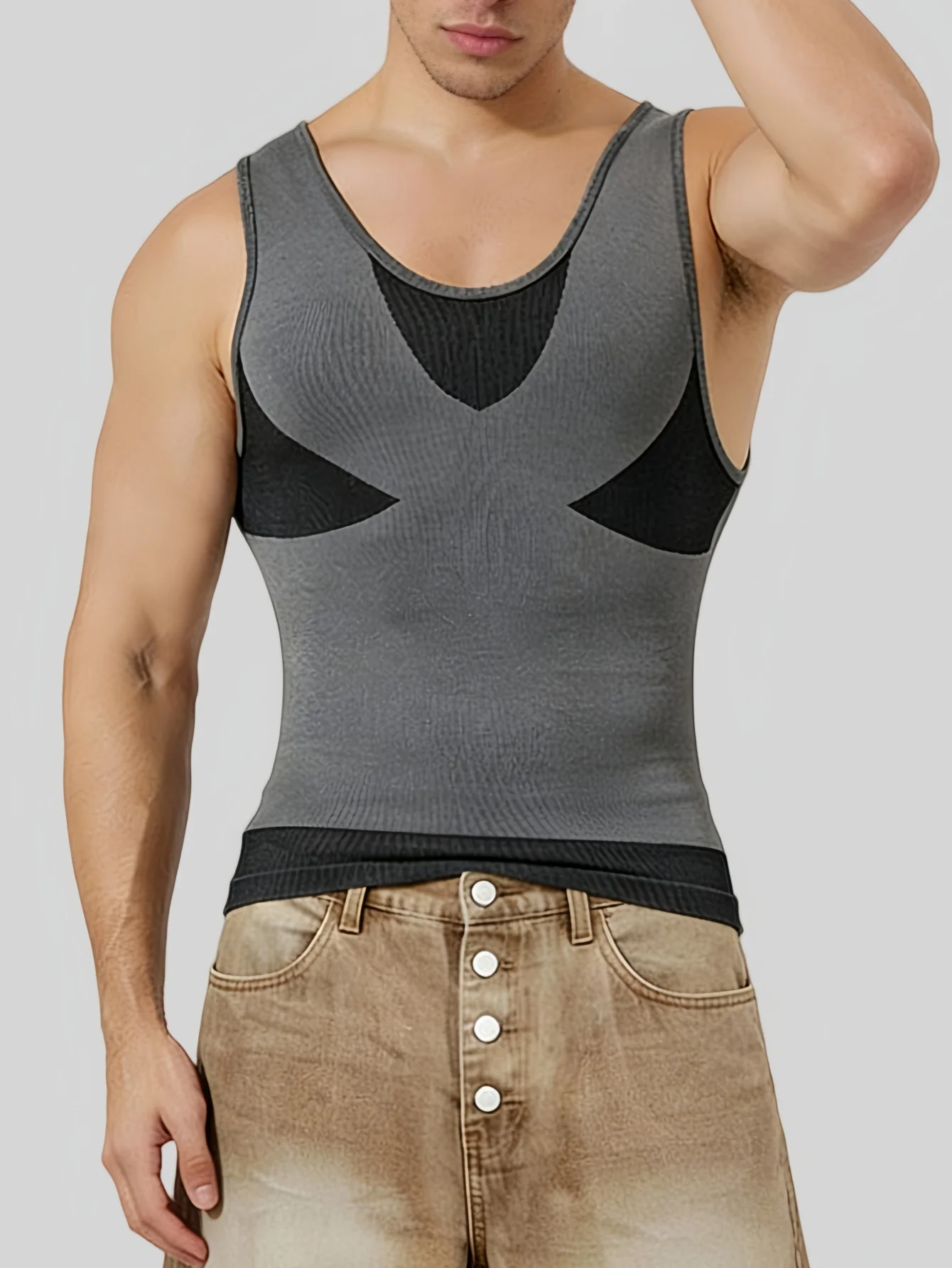 Men's Compression Square Cut Tank Top Slim Fit Sleeveless Muscle Undershirt Workout Vest for Abs Abdomen