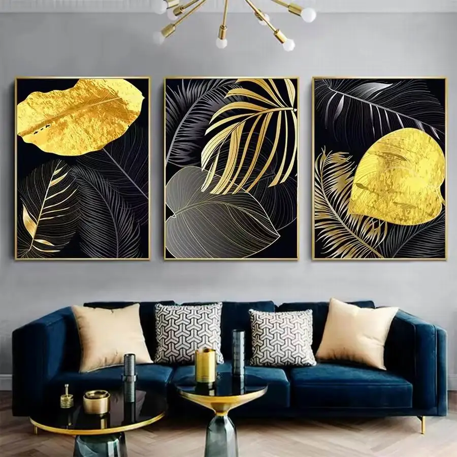 

Fullcang абстрактное растение золотой черный лист большой размер Diy алмазная живопись триптих полная мозаика вышивка картина 3 шт./компл.