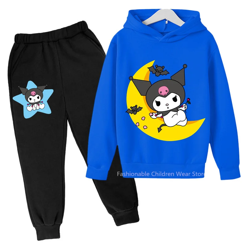 

Trendy Hello Kitty & Kuromi Print Hoodie & Joggers for Kids - Cotton Clothes for Boys & Girls, Perfect for Korean Street Style