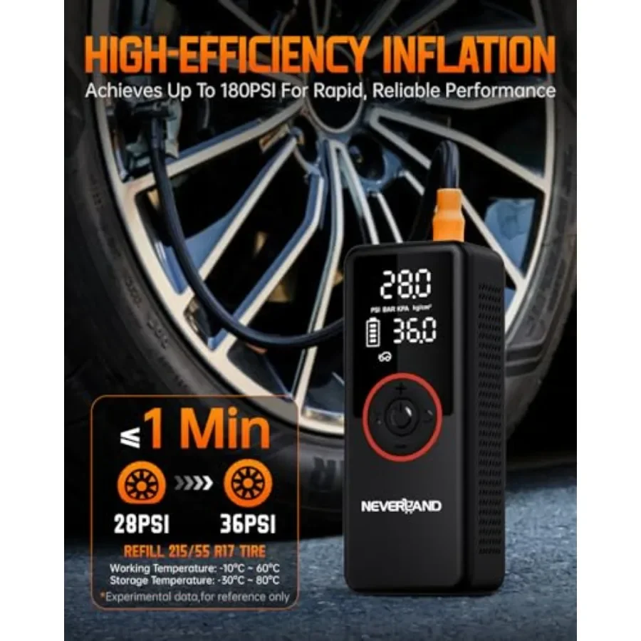 Inflador de neumáticos SUV portátil, compresor de aire de alta potencia de 30000mAh, 180PSI, 150W con indicador Digital, inf de neumáticos de doble iluminación