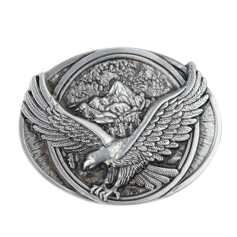 Geometry Oval Embossed Eagle Falcon Vulture Bird Mountain Zinc Alloy Metal Belt Buckle Charms Punk Father Gift Jeans Clasp Parts
