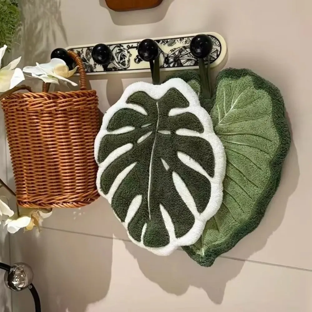 High Quality Cartoon Leaf Hand Towel Coral Velvet Absorb Water Kitchen Handkerchief Thickened Hanging Cleaning Cloth Kitchen