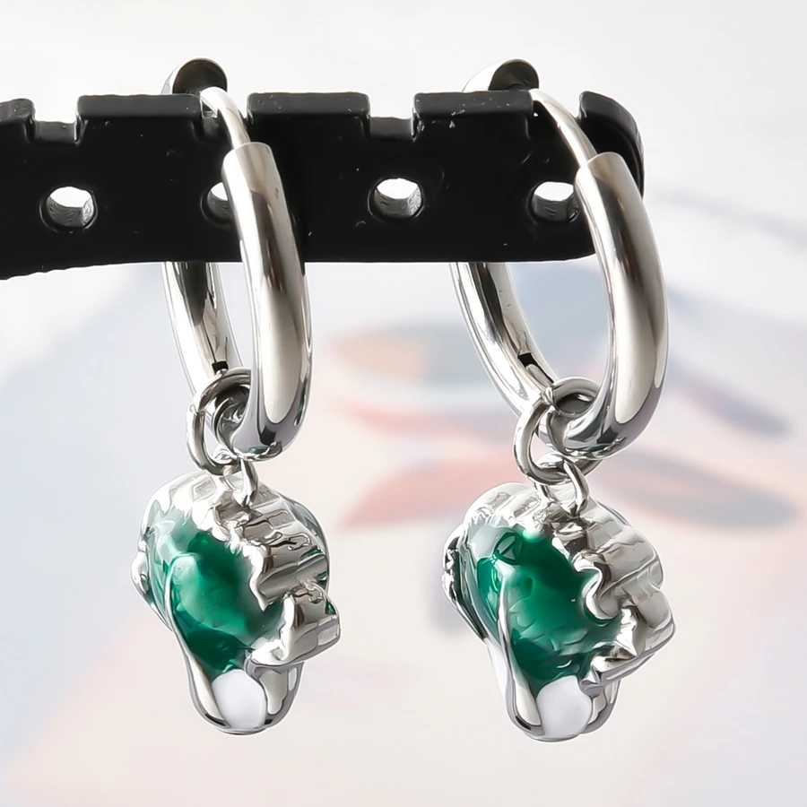Anlaufgeschützte 316 Edelstahl-Ohrhänger mit Kaktus-, Paprika- und Hunde-Emaille-Anhängern, runde Ohrringe für Damen und Herren, Ohrschmuck, Piercing – Detail 19