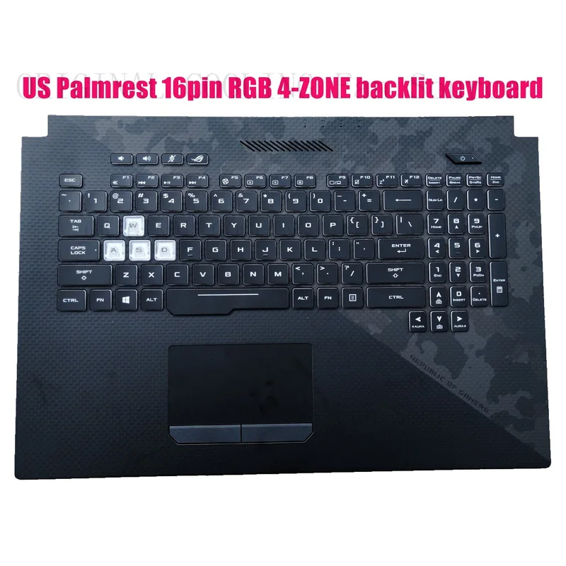 R+  US Palmrest 16pin RGB 4-ZONE backlit keyboard for Asus GL704GM 90NR00N1-R30290
