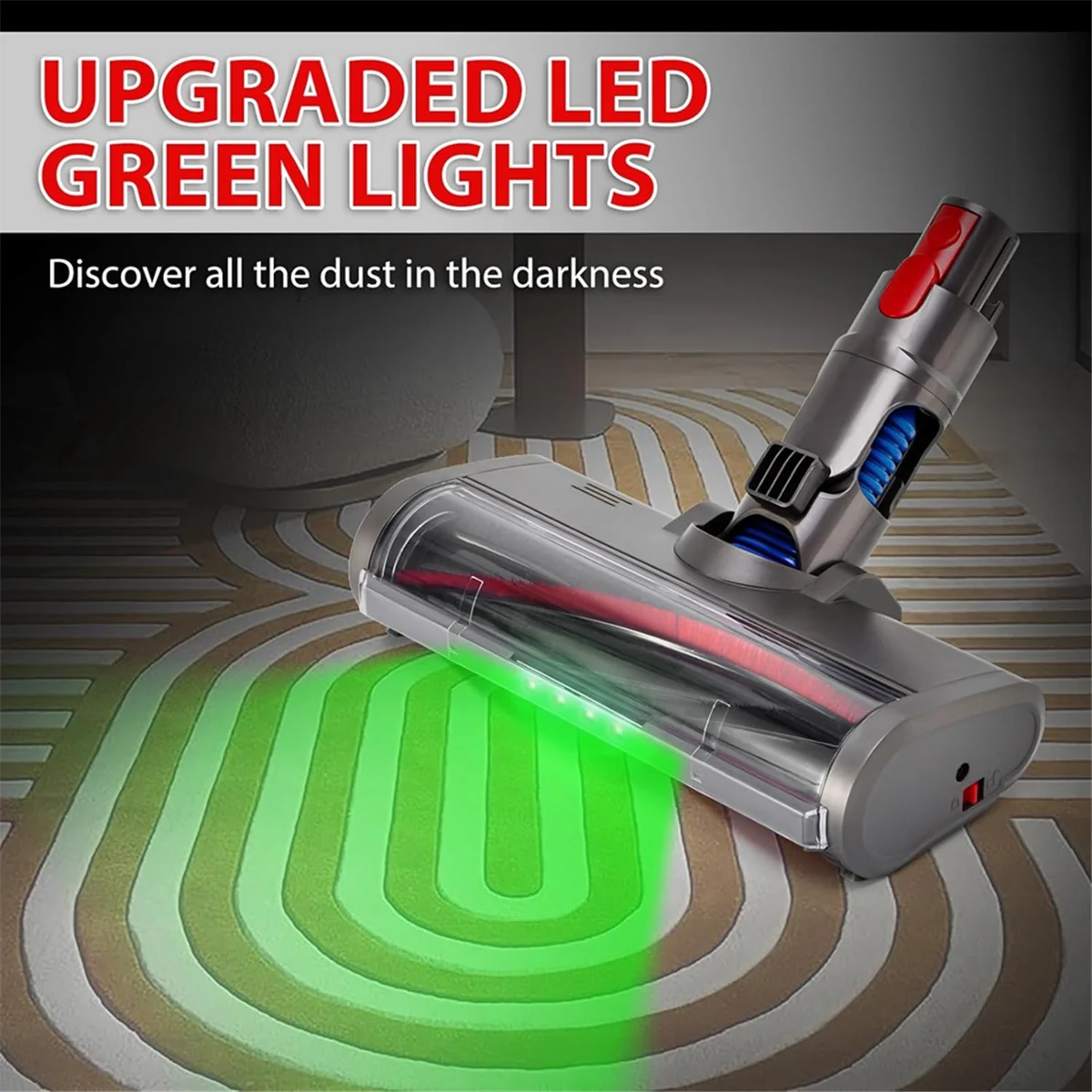 Escova ecológica para aspirador de pó dyson v7 v8 v10 v11 v15, cabeça de escova de chão com luzes led verdes para tapetes e pisos duros