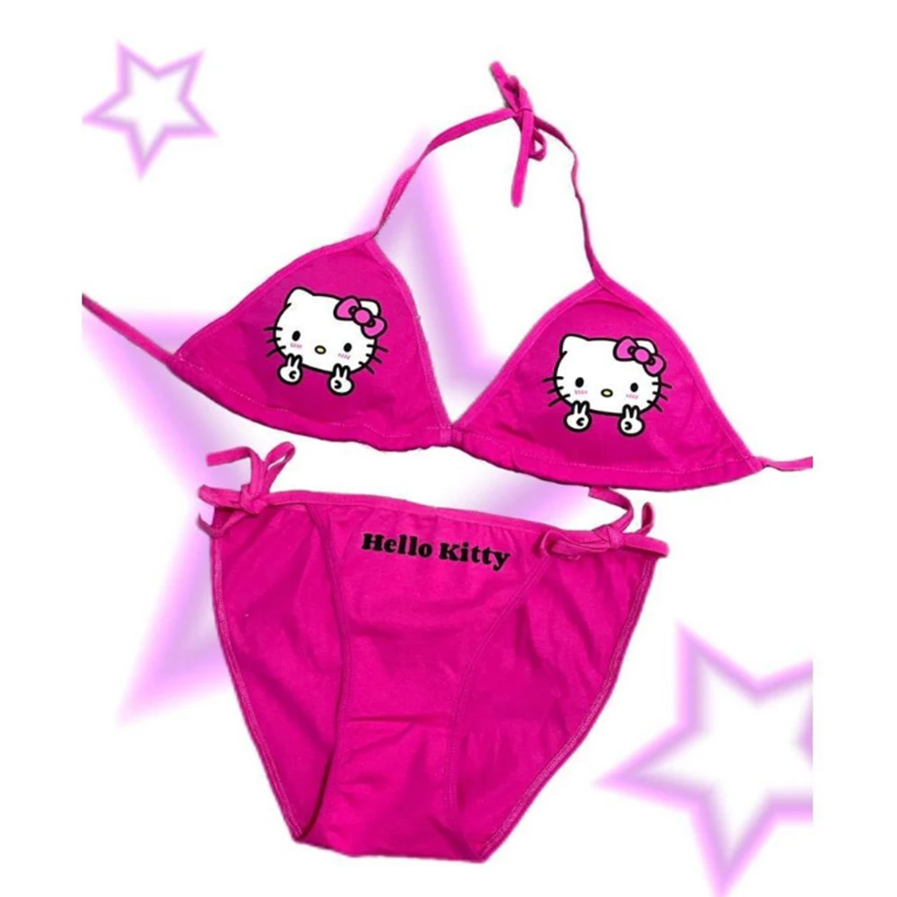 

Комплект женского купальника Y2K Hello Kitty для летнего отдыха, бикини с завязками по бокам, раздельный купальник для девочек, с регулируемыми бретелями, сексуальное женское бикини