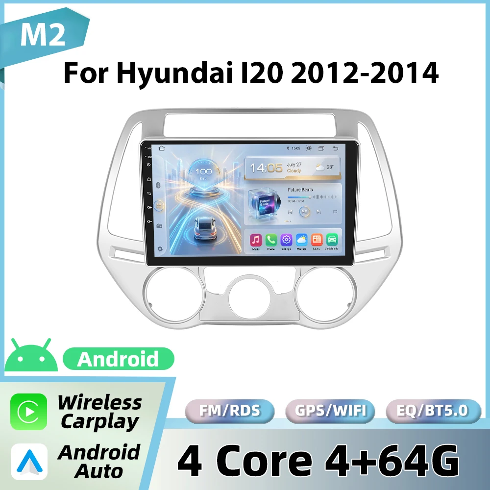Podofo 9'' draadloze CarPlay autoradio voor Hyundai I20 2012-2014 Android GPS navigatie autoradio FM/RDS BT EQ