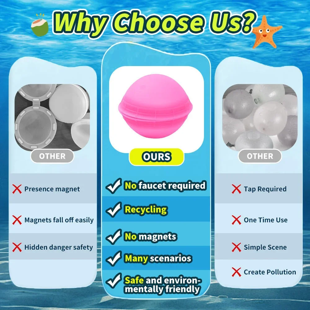 For Swimming Pool and Beach Play, Outdoor Silicone Water Fight Toys 12Pcs Self-Absorbing Water Balls, Self-Adhesive Water Balls