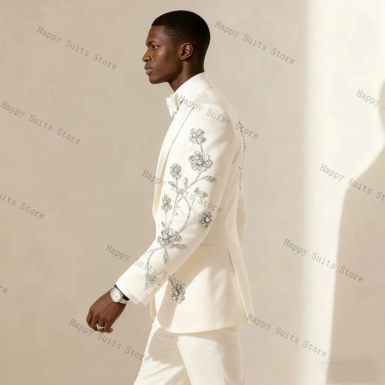 Weißer Kristall-Herrenanzug, 2-teilig, Bräutigam-Blazer + Baumwollhose, Formeller Büroanzug, Hochzeits-Smoking, Maßgeschneiderte Jacke