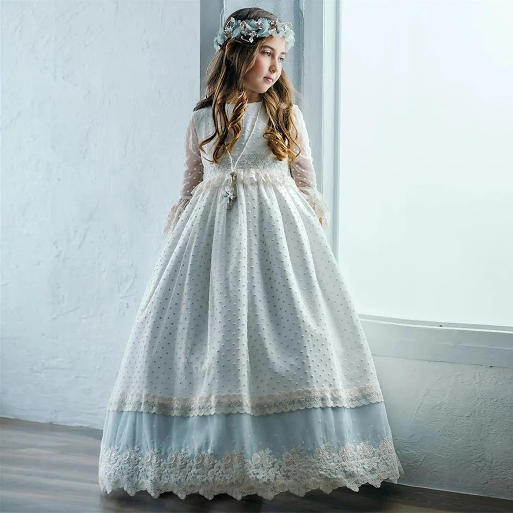 2024 Vintage Lace Girl Princess Dress Wedding Bridesmaid Dresses for Children Tulle Elegant Trendy Clothing Girls Evening Gown