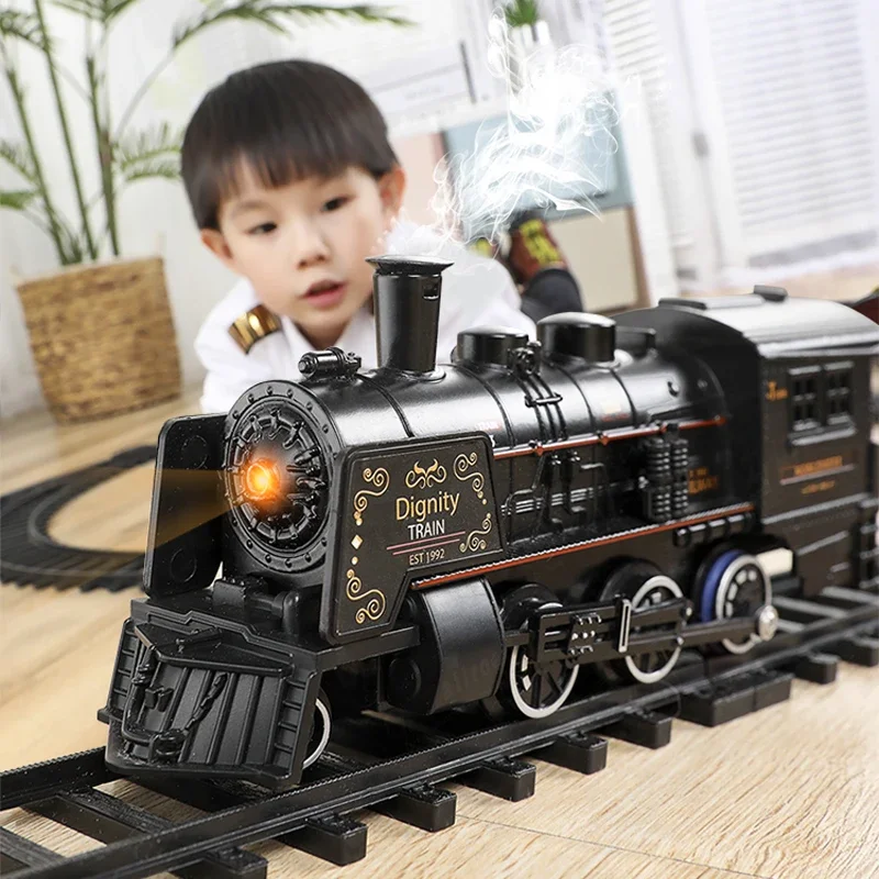 Simulated high-speed rail parking lot, children's electric small train set, track car, steam train model, toy boy