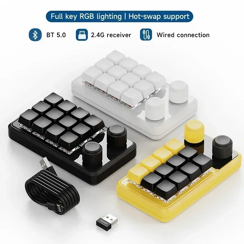 2.4G Wireless Macropad Macro Mechanical Keyboard Custom RGB Mini 2 Knob 12 Keys Programmable Switch DIY Hot Swap Designer Office