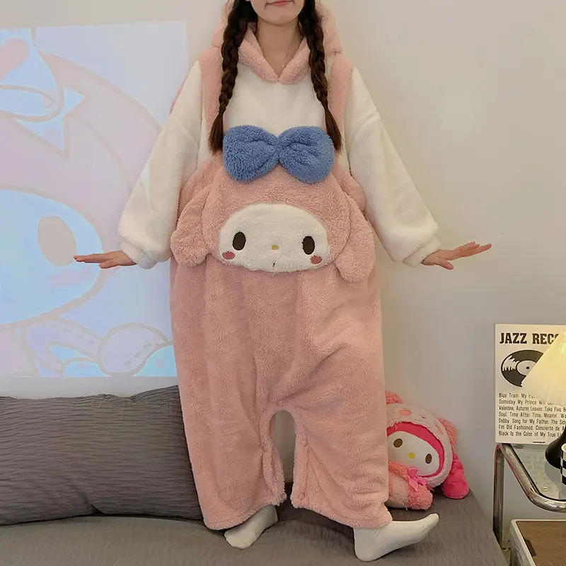 

Miniso утепленный зимний комбинезон для девочек, ночная рубашка, халат Kawaii My Melody Comic, милые теплые пижамы, модная одежда для отдыха