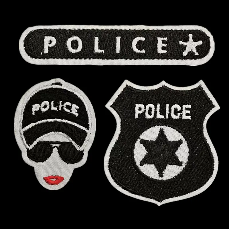 1Set Embroidered Letter Patch Policewoman DIY Clothing Iron-On Appliques for T-Shirts Jeans Masks Backpacks Hats