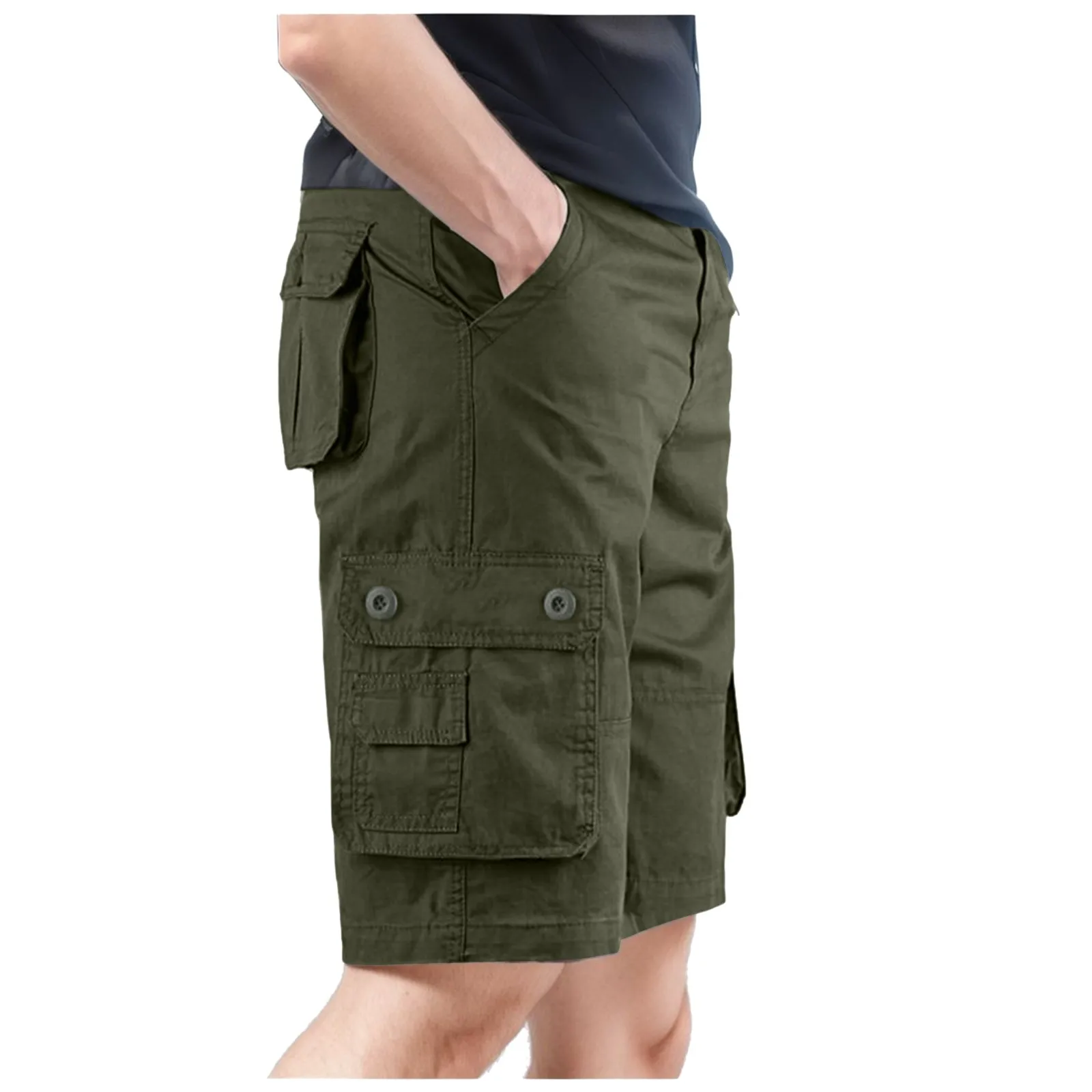 

Summer Men'S Casual Cotton Cargo Shorts Overalls Long Length Multi Pocket Hot Breeches Military Capri Pants Male Short Pants