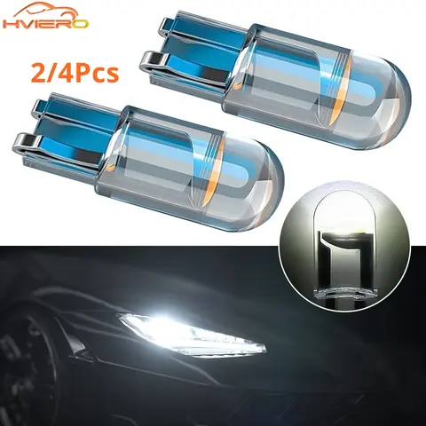 2/4 W5W 194 T10 Glass Housing Cob LED Home Bulb 6000K Wedge License Plate Lamp Dome Light White Diedo Auto Interior Read 12V DC