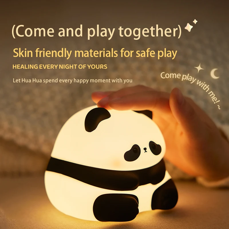 4Styles Panda LED Night Light Cute Silicone Lamp Baby Nursery Touch Sensor Nightlight Rechargeable with 3 Warm Light for Bedroom