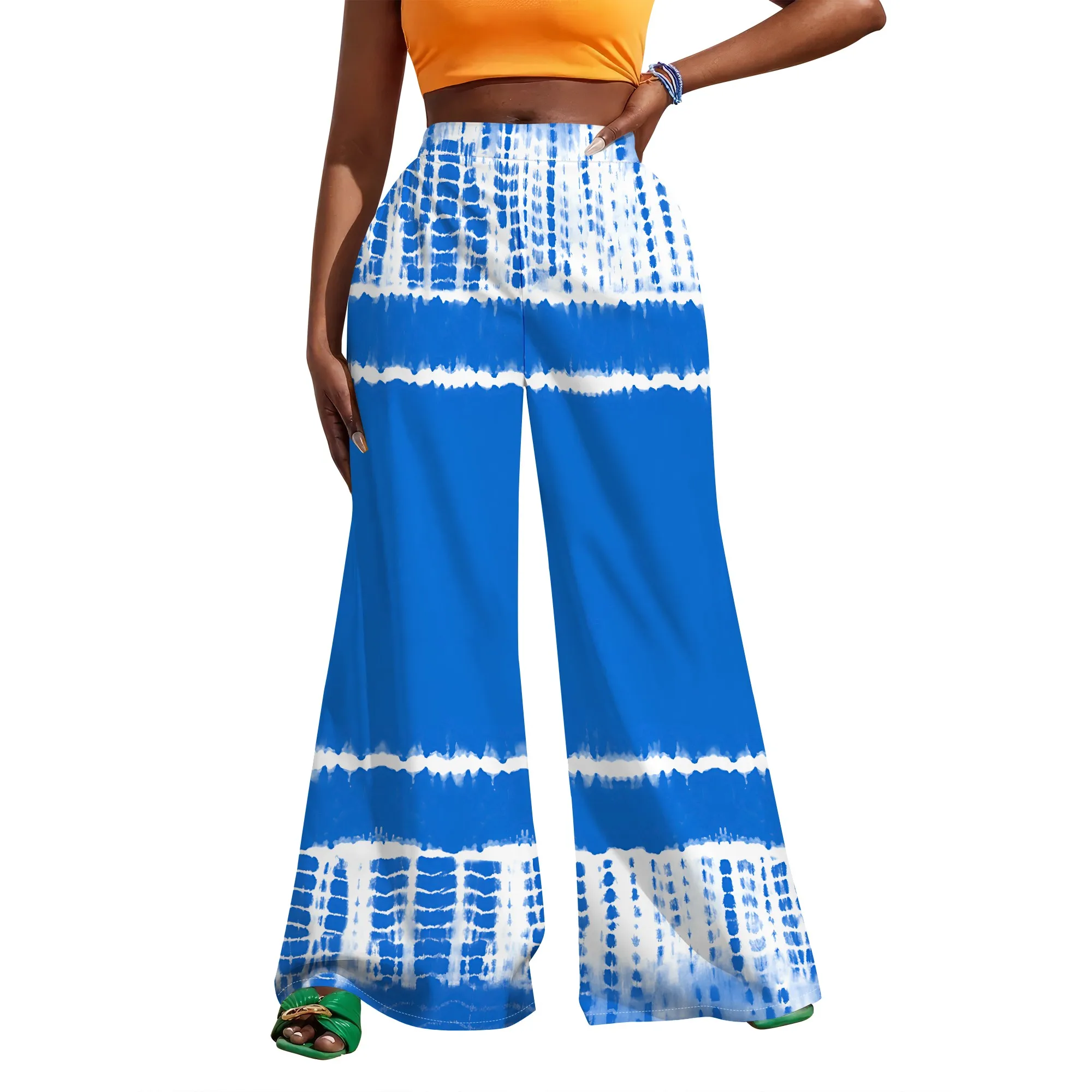 Ethnic Black Paisley Patch Print High Waist Wide Leg Pants Bohemian Summer Trousers