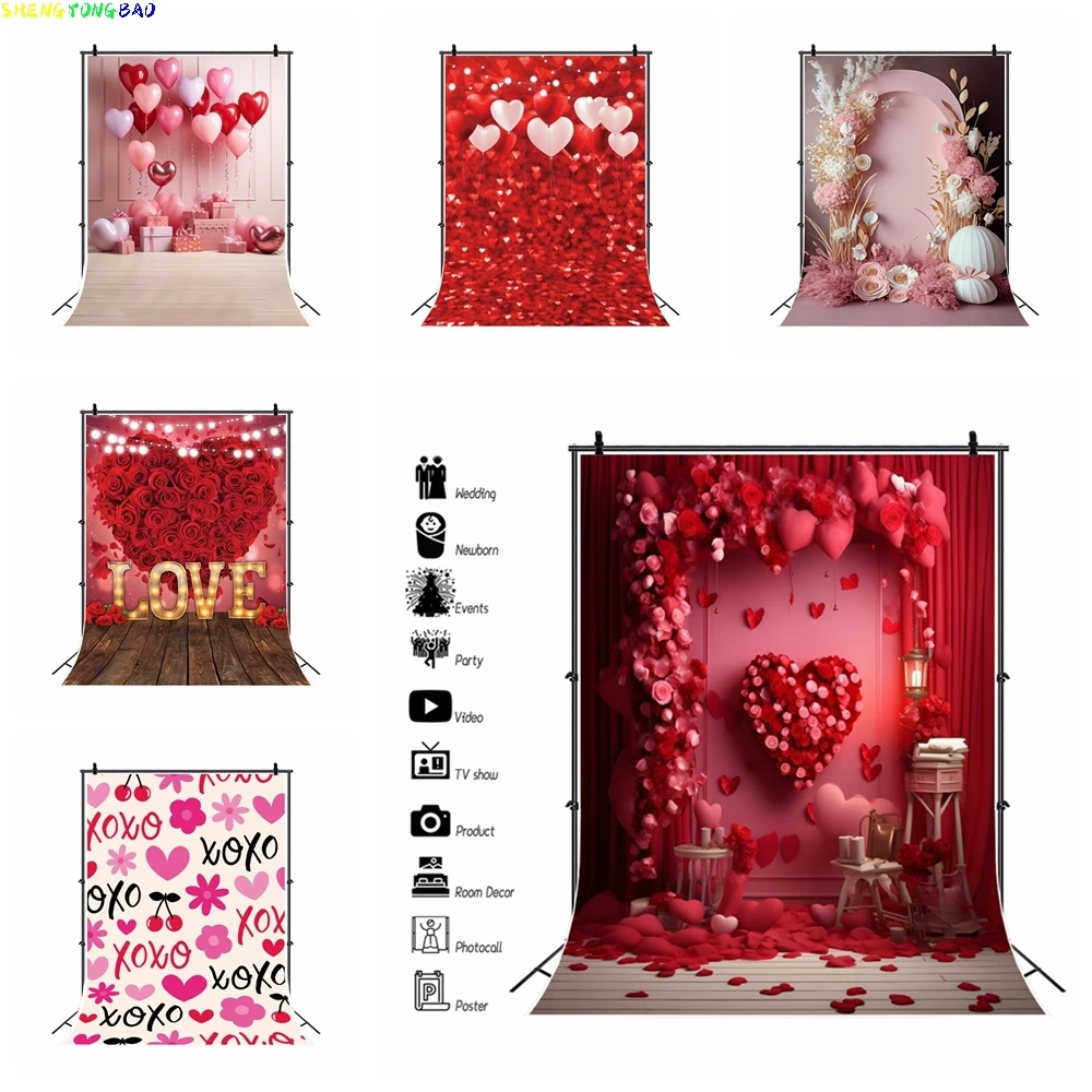 

Valentine's Day Flower Wall Photo Backdrop Wedding Bridal Shower Love Heart Photography Background Decoration Photo Studio Props