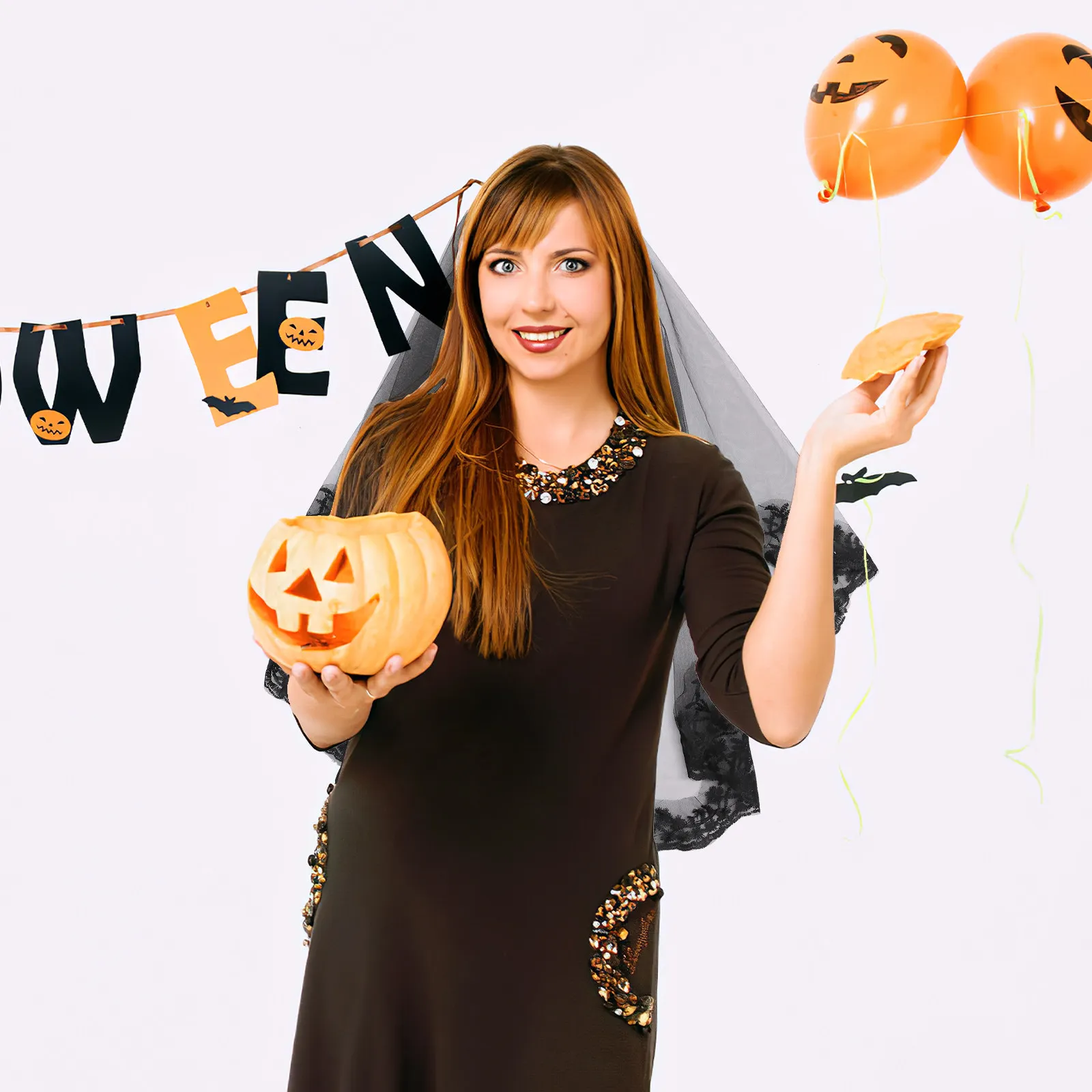 

Черная кружевная свадебная фата из гренадина, длинная, винтажная, в стиле мантилья, элегантная, для девичника, Хэллоуина, для новобрачной