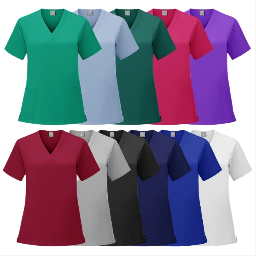 Multicolour Jogger Suits Doctor Nursing Uniforms Short Sleeve V-neck Tops Pocket Pants Nurse Scrubs Set Medical Uniforms Woman