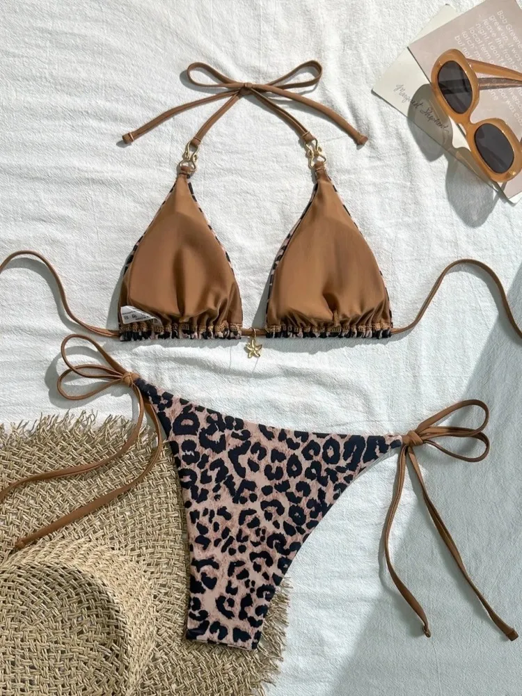 Sexy Print Women Clothes Holiday Beach Party 2 Piece Set Lace Up Halter Bra Tops + Shorts 2025 Summer Fashion Suit Swimwear