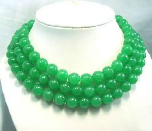 

Hot new fashion style free shipping Long 12MM Natural Green chalcedony jades Round Beads Necklace 50"B