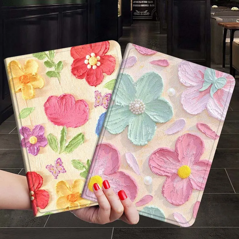 Oil Painting Flower Design For Samsung Galaxy Tab S7 S8 S9 S10 FE Plus 12.4 13.1 Inch Tablet Case