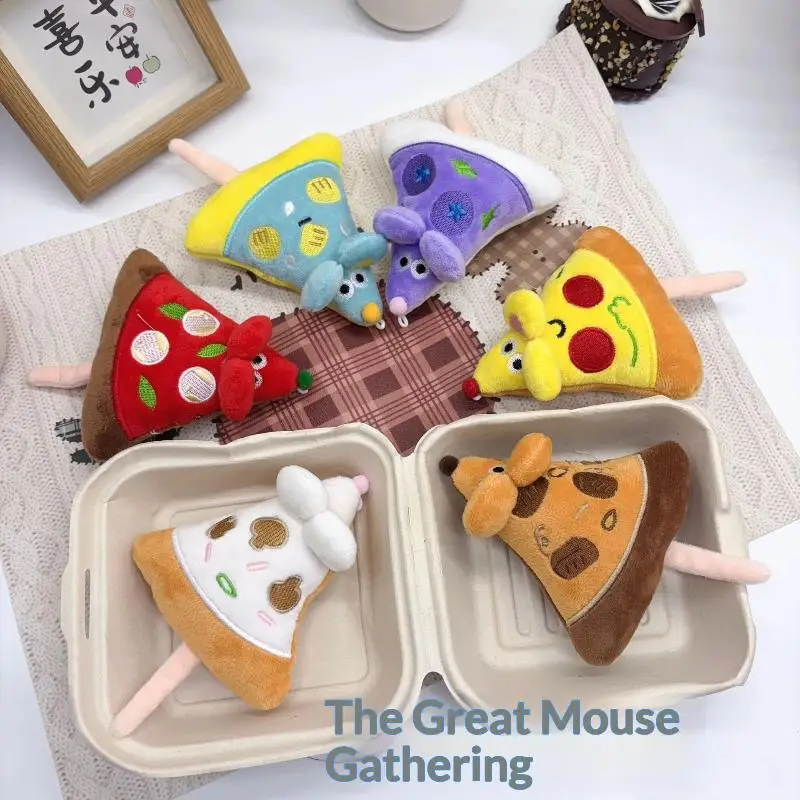 Cute Pizza Mouse Plush Keychain Creative Food Plushie Doll Bag Pendant Funny Rat Stuffed Toy For Friends Birthday Gift Kawaii