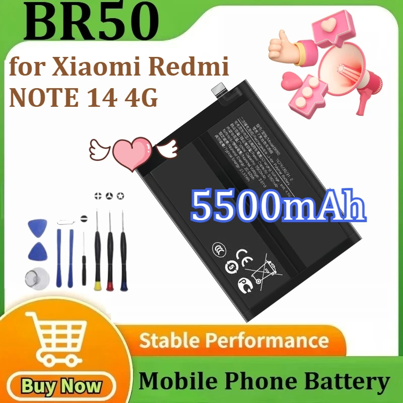 

2025 Years NEW BR50 for XIAOMI REDMI NOTE 14 4G Mobile Phone Batteries 5500mAh+ Tools