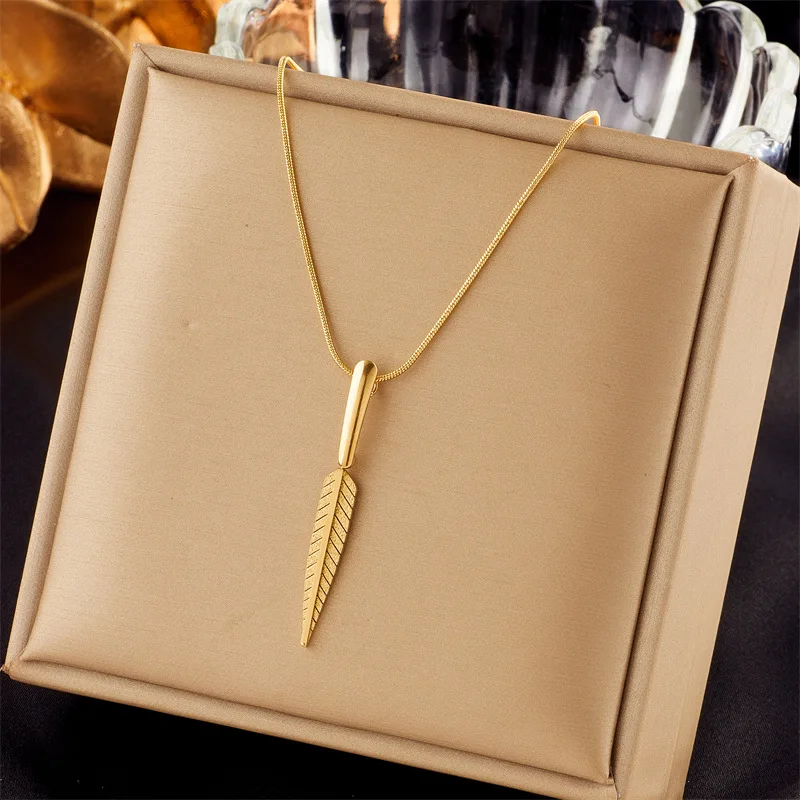 

European and American cross-border temperament simple triangle long leaf pendant titanium steel metal versatile jewelry necklace