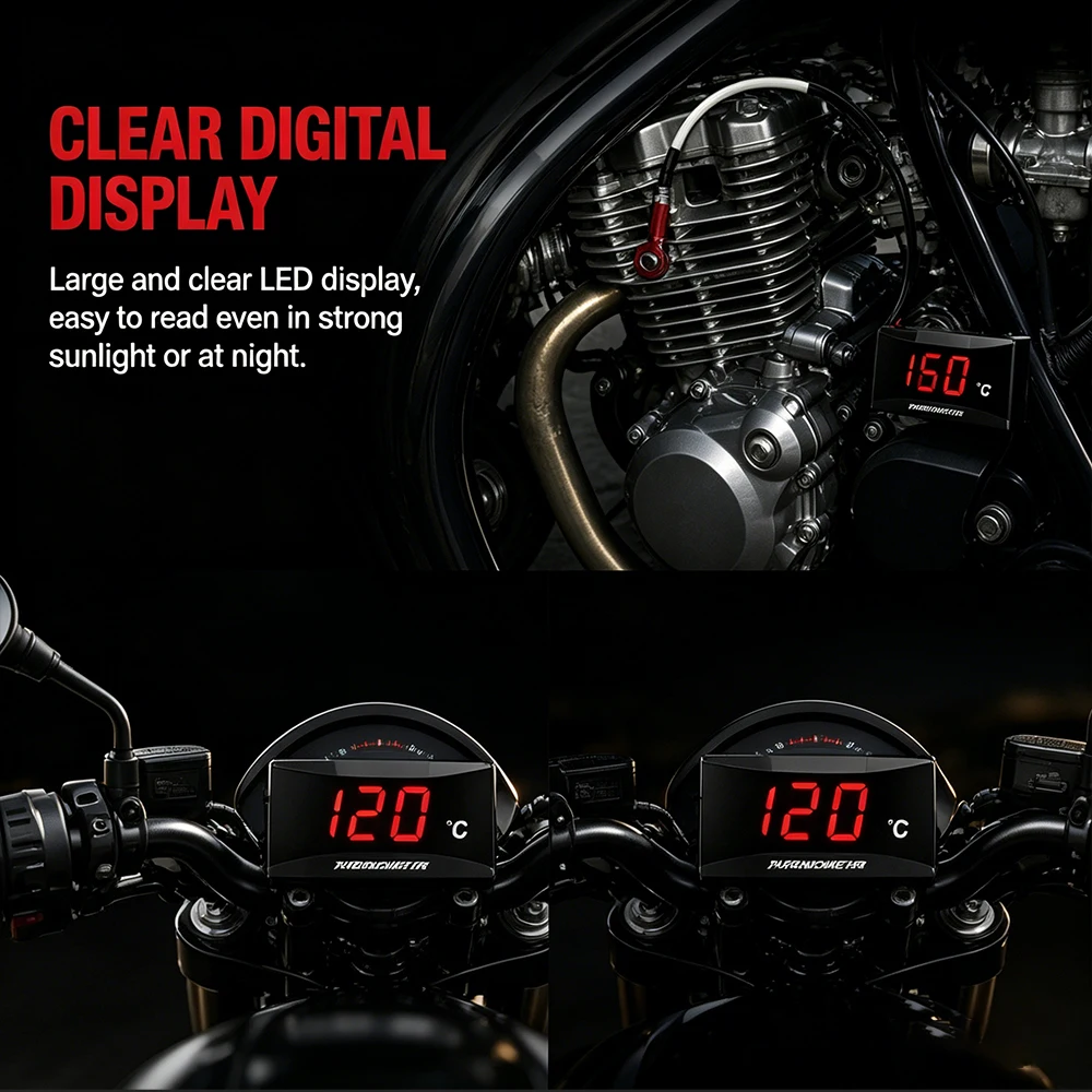 Universeller Motorrad-Zylinderkopf-Temperatur-Spannungsmesser Mini Digitaler Fahrenheit-Meter für Yamaha NMAX XMAX 250 300 – Detail 3