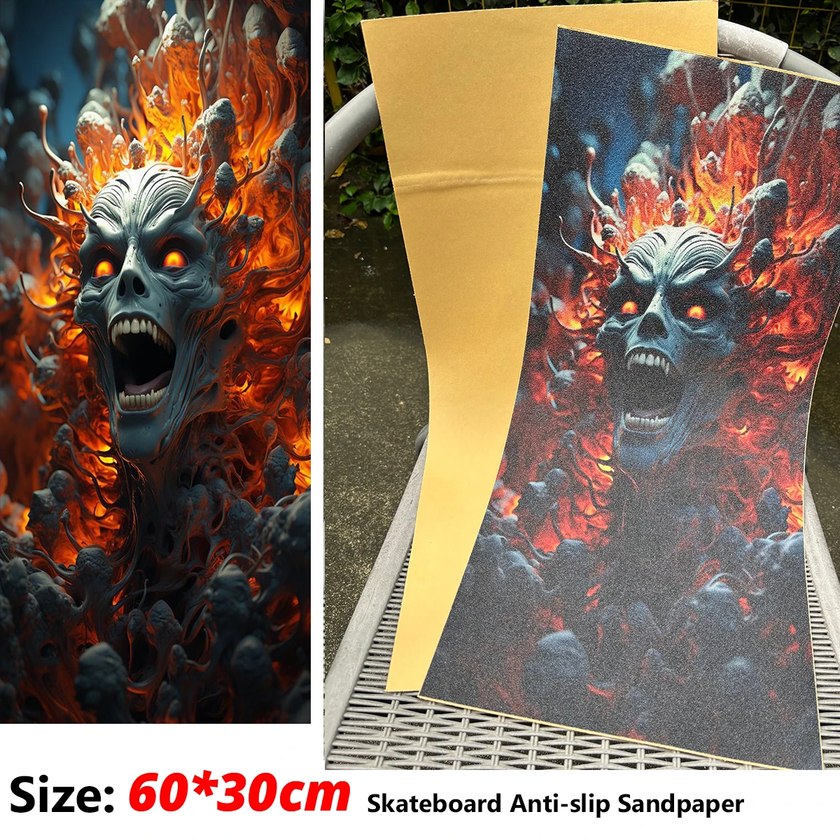 

Наклейка-гриптейп для электросамоката и скейтборда с узором «Темный и жуткий скелет», противоскользящая, 60*30 см