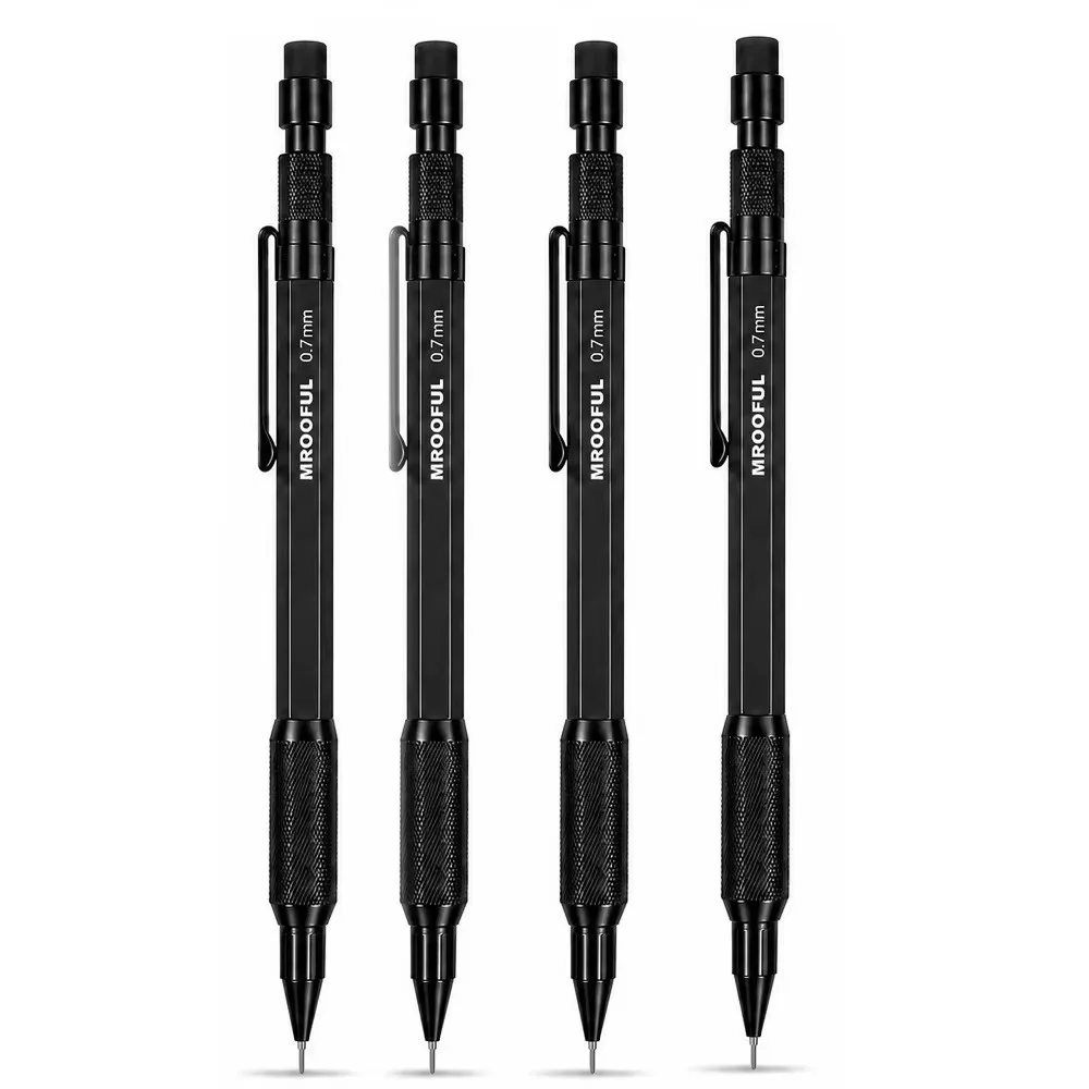 Metal Mechanical Pencil 0.5/0.7/0.9/1.3mm Low Center of Gravity Automatic Pencils with Built-in Eraser Sketching Pencil Students