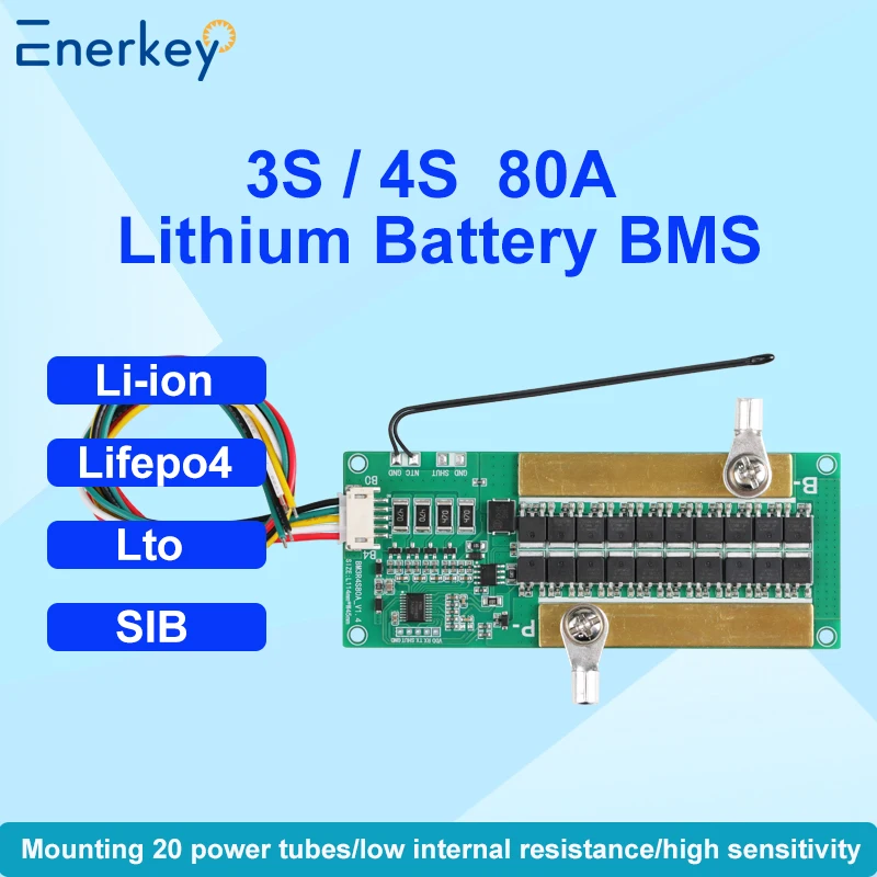 Enerkey 3S 4S 80A Li-ion Lifepo4 Lto Battery Charger Protection Board 18650 BMS For Drill Motor 12.6V/14.8V Enhance/Balance