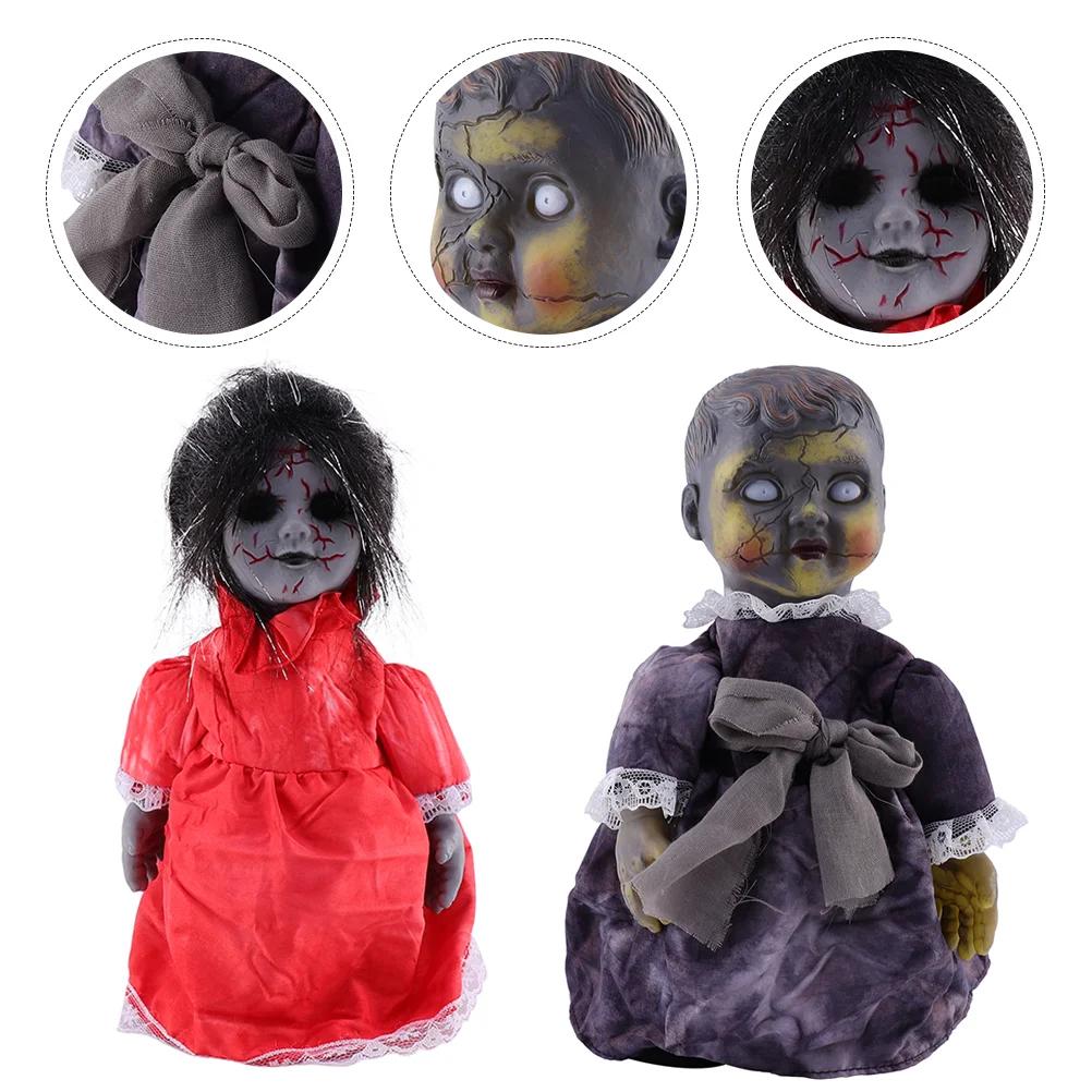 2 Pcs Halloween Voice-activated Induction Luminous Walking Decor Toy Creepy Dolls for Plastic Plush Bar Adornments