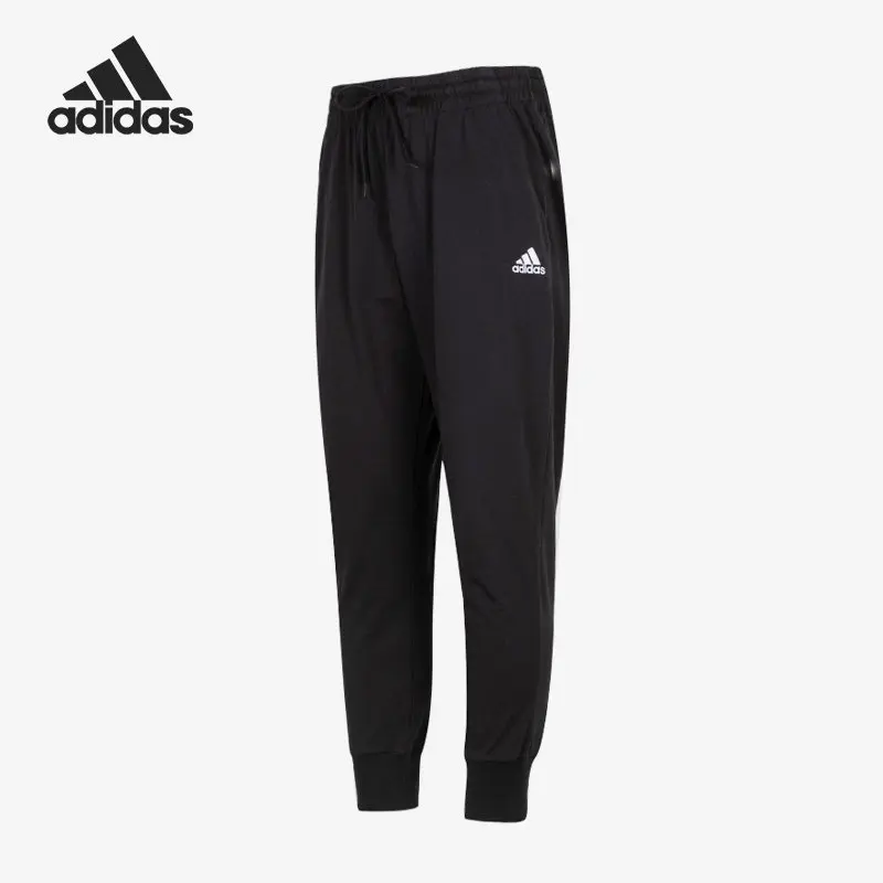 2026 Sport Adidas Mens Knit Pants IC9417 Drawstring Waist Tapered Fit Side Pockets Cuffed Ankle Black Athletic Trousers