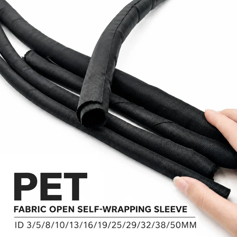 Self Closing PET Expandable Braided Sleeve ID3mm-50mm Line Organizer Insulated Wrap Self Close Sleeve Wire Wrap Protect Sheath