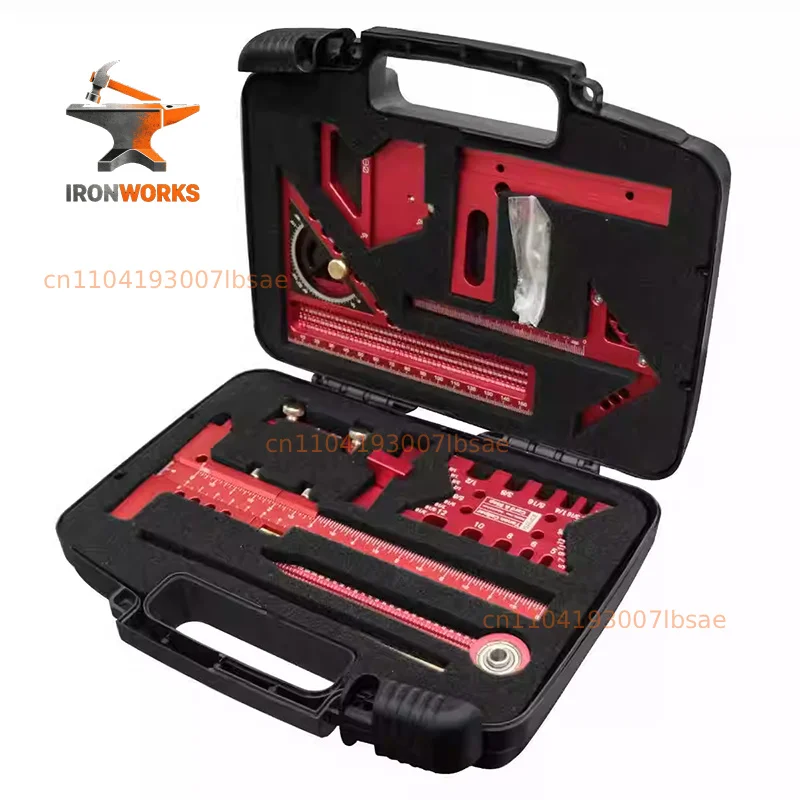 Woodworking measuring tool kit with storage box, woodworking project planning and layout board splicing auxiliary kit