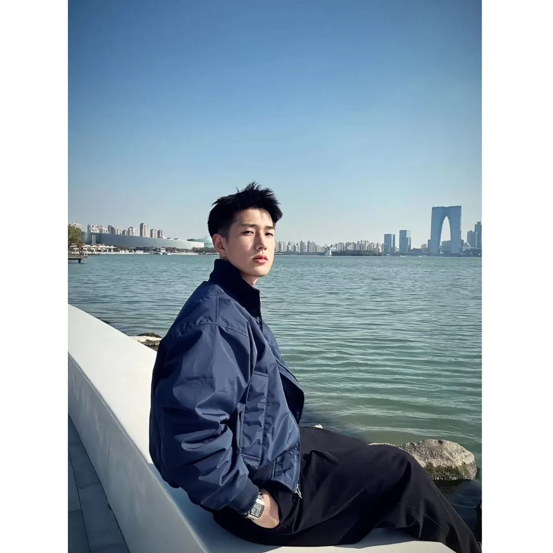 

Retro American Cleanfit Loose Baseball Jaet for Men in Royal Blue Stand Collar Outerwear Autumn Trend High End Feeling