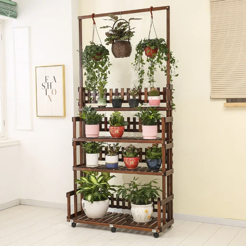 Solid wood flower rack Multi-layer balcony flower rack Indoor living room Succulent floor-to-ceiling ladder Outdoor flower pot r