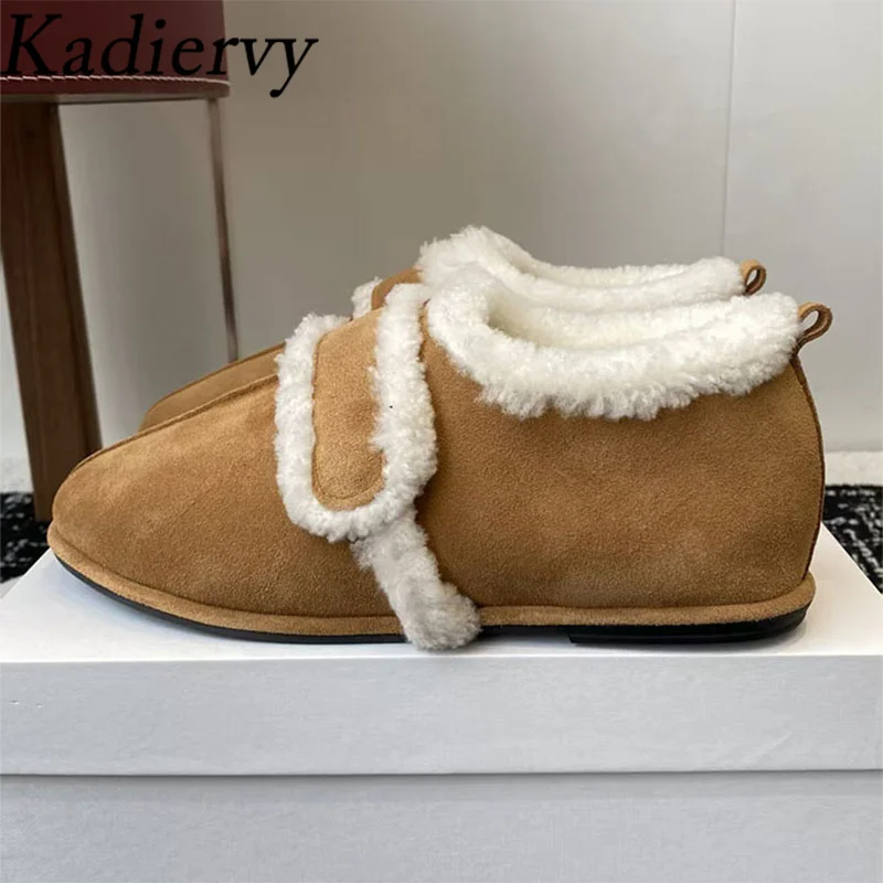 

Winter Wool Warm Loafers Woman Cow Suede Round Toe Daily Walking Shoes Women Comfort Flat Women's Shoes Zapatos De Mujer